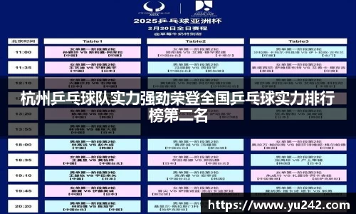 杭州乒乓球队实力强劲荣登全国乒乓球实力排行榜第二名